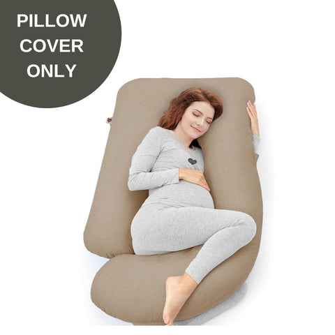Cover Only -  G Shaped Pregnancy Pillow Cover - Beige