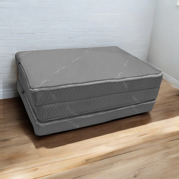 Grey Three Fold Foam Mattress | Foldable Mattress with Removable Covers | High Resilience Super Soft Foam