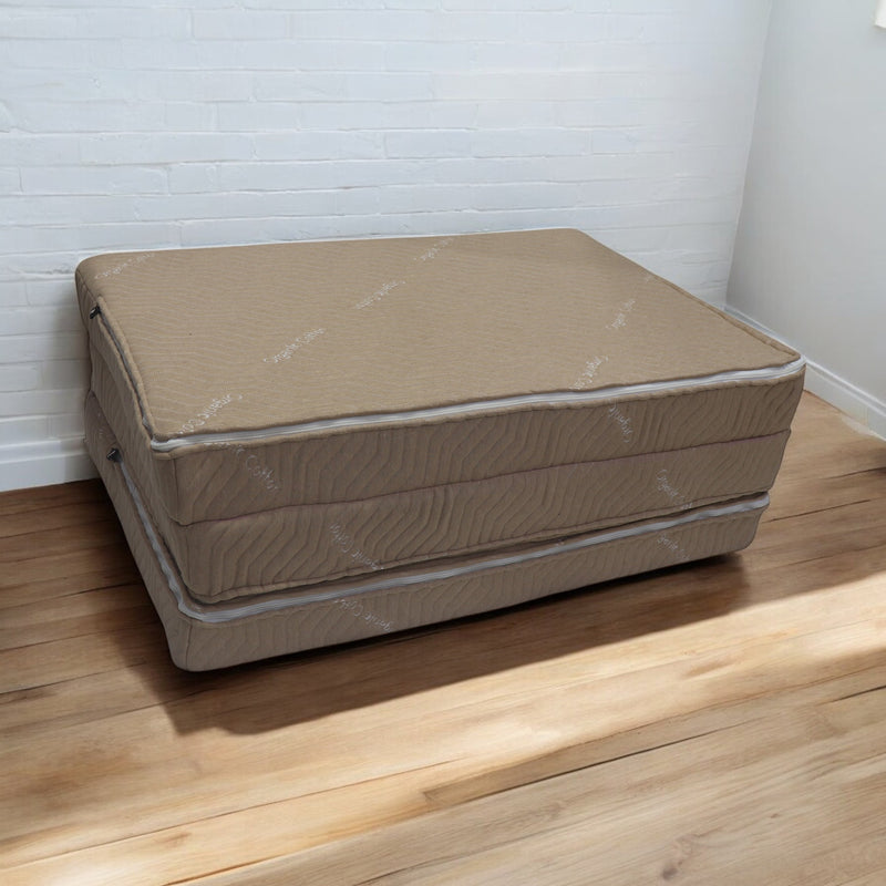 Beige Three Fold Foam Mattress | Foldable Mattress with Removable Covers | High Resilience Super Soft Foam