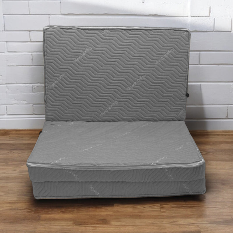 Grey Three Fold Foam Mattress | Foldable Mattress with Removable Covers | High Resilience Super Soft Foam