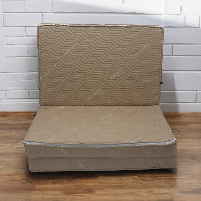Beige Three Fold Foam Mattress | Foldable Mattress with Removable Covers | High Resilience Super Soft Foam