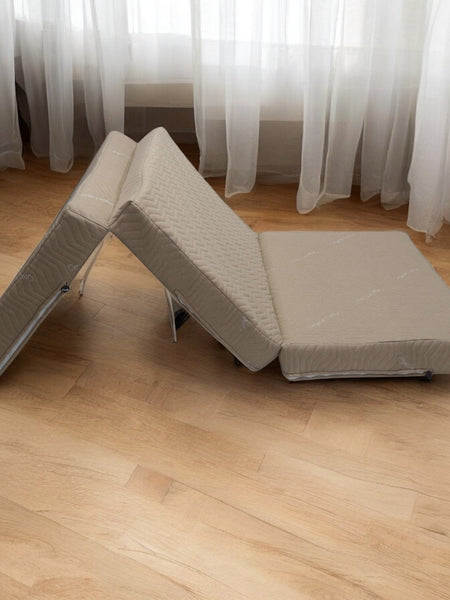 Beige Three Fold Foam Mattress | Foldable Mattress with Removable Covers | High Resilience Super Soft Foam