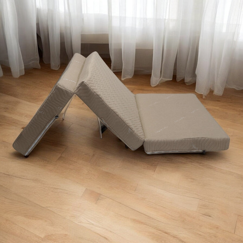 Beige Three Fold Foam Mattress | Foldable Mattress with Removable Covers | High Resilience Super Soft Foam