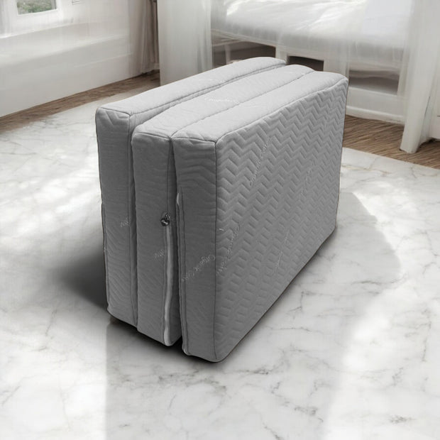 Grey Three Fold Foam Mattress | Foldable Mattress with Removable Covers | High Resilience Super Soft Foam
