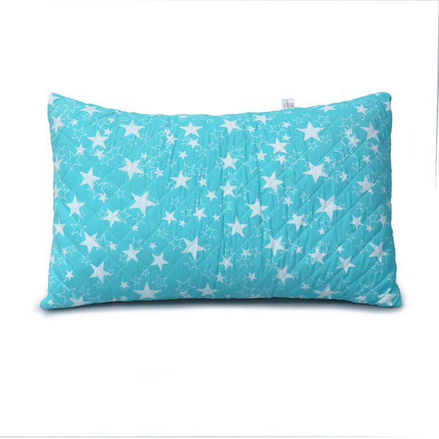 Coozly Set of 2 Quilted Pillow Cases | 100% Cotton Fabric | 45 X 70 Cms | Large Pillow Covers | Quilted Front (Blue Star)