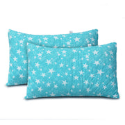 Coozly Set of 2 Quilted Pillow Cases | 100% Cotton Fabric | 45 X 70 Cms | Large Pillow Covers | Quilted Front (Blue Star)