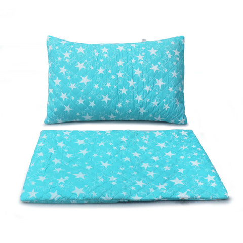 Coozly Set of 2 Quilted Pillow Cases | 100% Cotton Fabric | 45 X 70 Cms | Large Pillow Covers | Quilted Front (Blue Star)