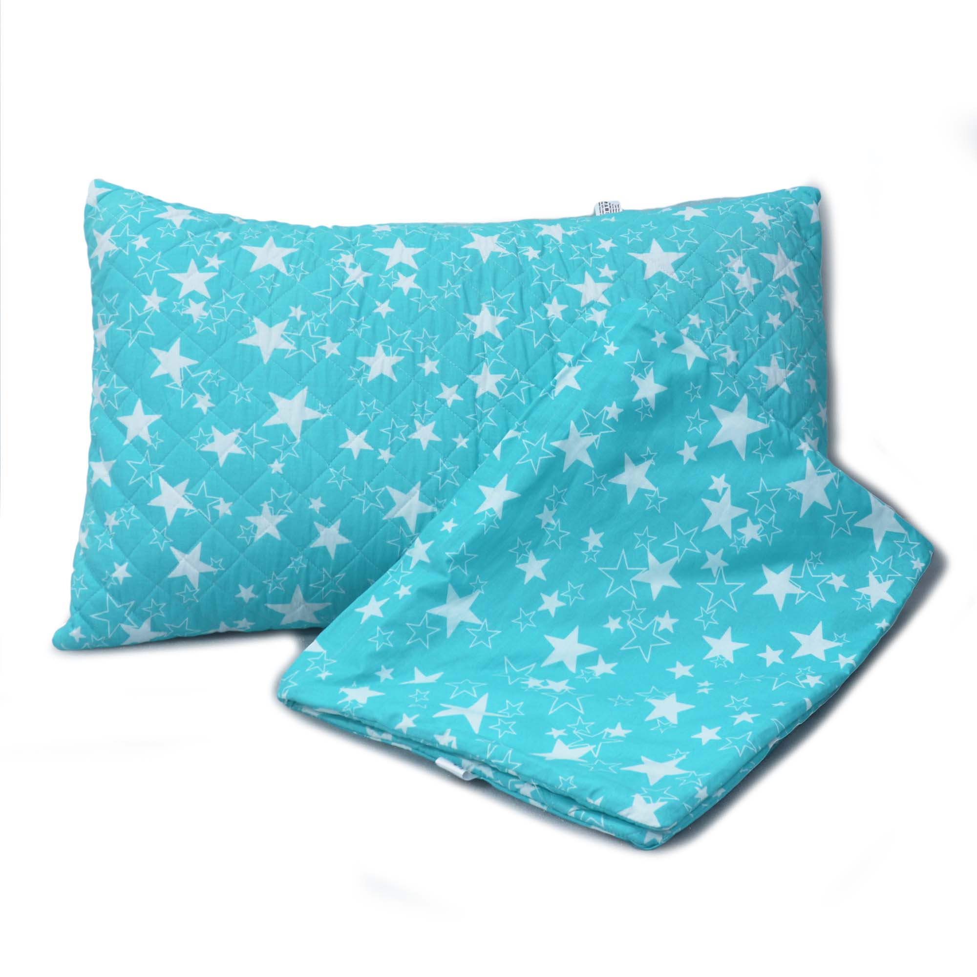 Coozly Set of 2 Quilted Pillow Cases | 100% Cotton Fabric | 45 X 70 Cms | Large Pillow Covers | Quilted Front (Blue Star)