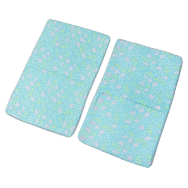 Coozly Set of 2 Quilted Pillow Cases | 100% Cotton Fabric | 45 X 70 Cms | Large Pillow Covers | Quilted Front (Minty Floral)