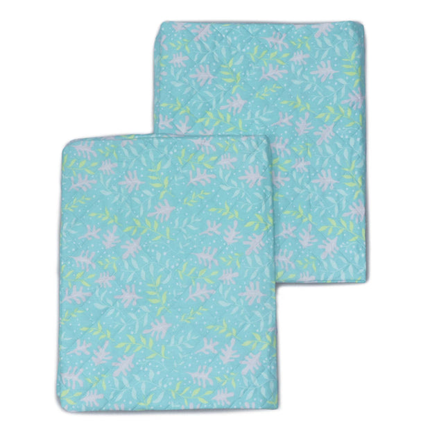 Coozly Set of 2 Quilted Pillow Cases | 100% Cotton Fabric | 45 X 70 Cms | Large Pillow Covers | Quilted Front (Minty Floral)