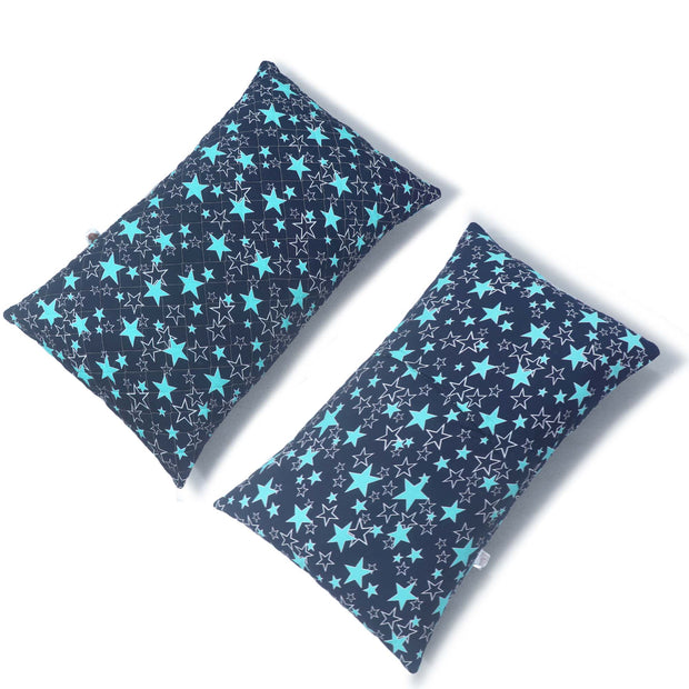 Coozly Set of 2 Quilted Pillow Cases | 100% Cotton Fabric | 45 X 70 Cms | Large Pillow Covers | Quilted Front (Navy Star)