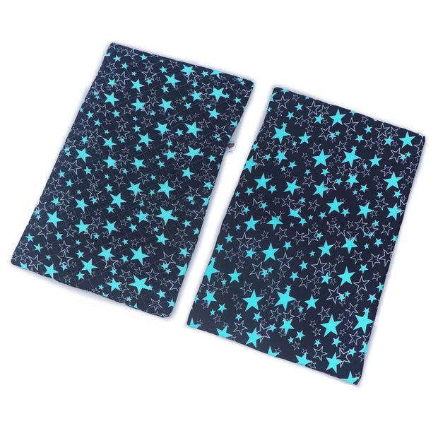 Coozly Set of 2 Quilted Pillow Cases | 100% Cotton Fabric | 45 X 70 Cms | Large Pillow Covers | Quilted Front (Navy Star)