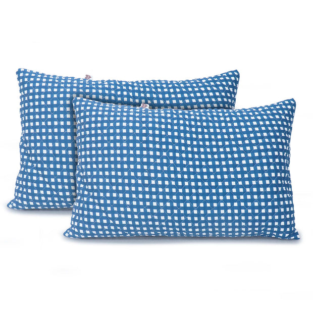 Coozly Set of 2 Quilted Pillow Cases | 100% Cotton Fabric | 45 X 70 Cms | Large Pillow Covers | Quilted Front (Navy Checks)…