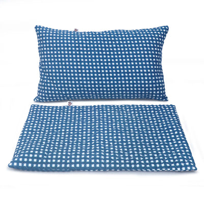 Coozly Set of 2 Quilted Pillow Cases | 100% Cotton Fabric | 45 X 70 Cms | Large Pillow Covers | Quilted Front (Navy Checks)…