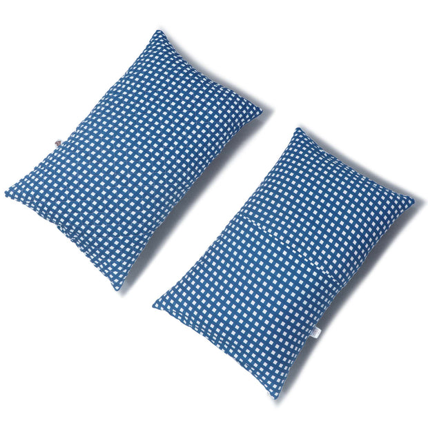 Coozly Set of 2 Quilted Pillow Cases | 100% Cotton Fabric | 45 X 70 Cms | Large Pillow Covers | Quilted Front (Navy Checks)…