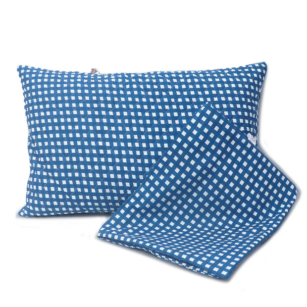 Coozly Set of 2 Quilted Pillow Cases | 100% Cotton Fabric | 45 X 70 Cms | Large Pillow Covers | Quilted Front (Navy Checks)…