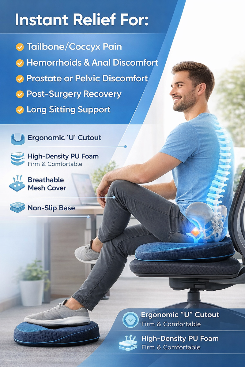 Orthopedic Donut Ring Seat Cushion for Tailbone & Piles Pain Relief – Blue