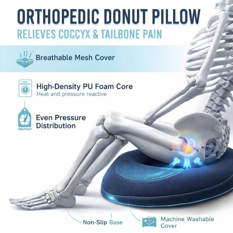 Orthopedic Donut Ring Seat Cushion for Tailbone & Piles Pain Relief – Blue