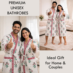 Premium Unisex 100% Cotton Waffle Printed Absorbent Bathrobe - Block Print