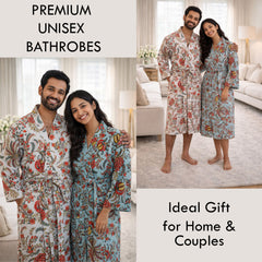 Premium Unisex 100% Cotton Waffle Printed Absorbent Bathrobe - Flora