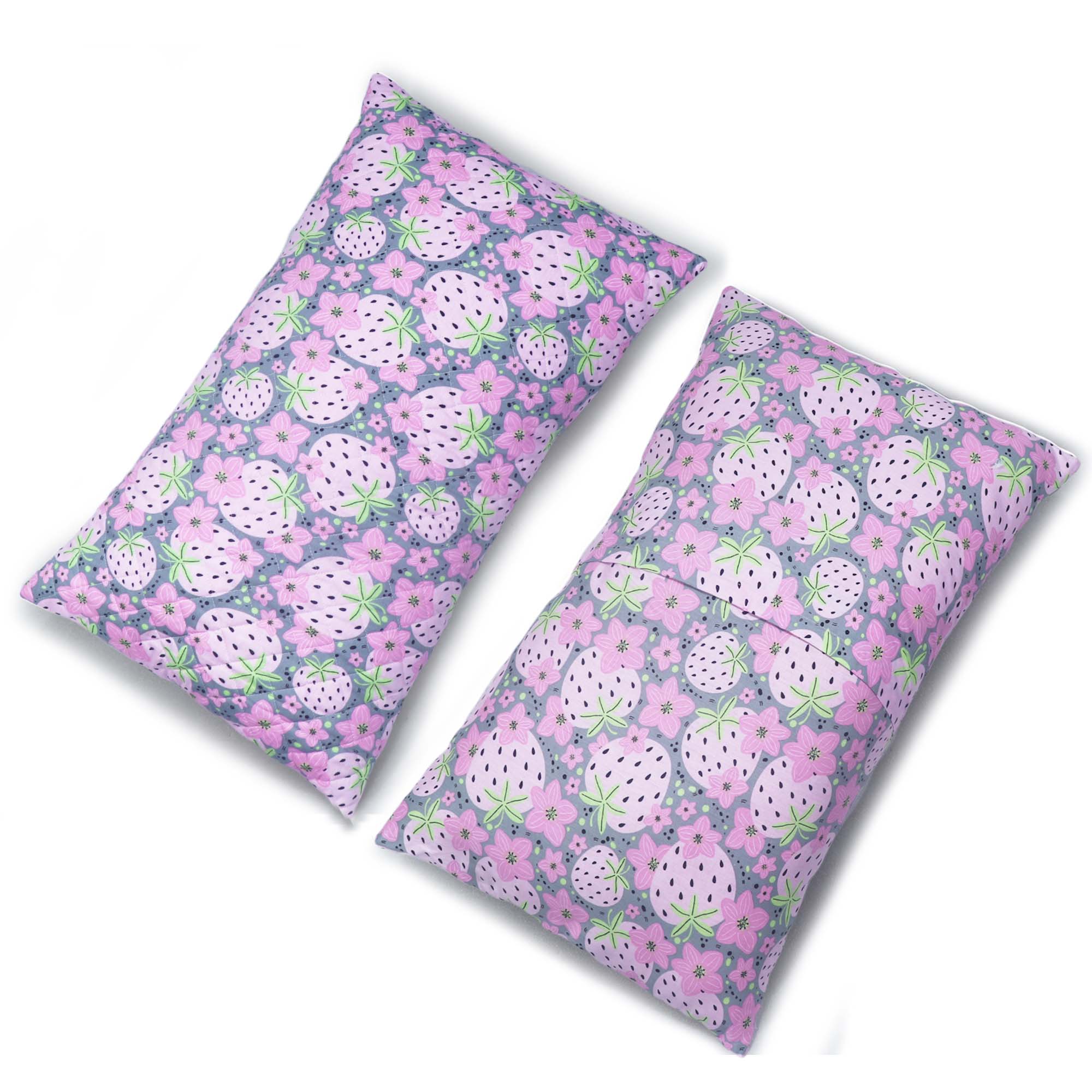 Coozly Set of 2 Quilted Pillow Cases | 100% Cotton Fabric | 45 X 70 Cms | Large Pillow Covers | Quilted Front (Very Berry)