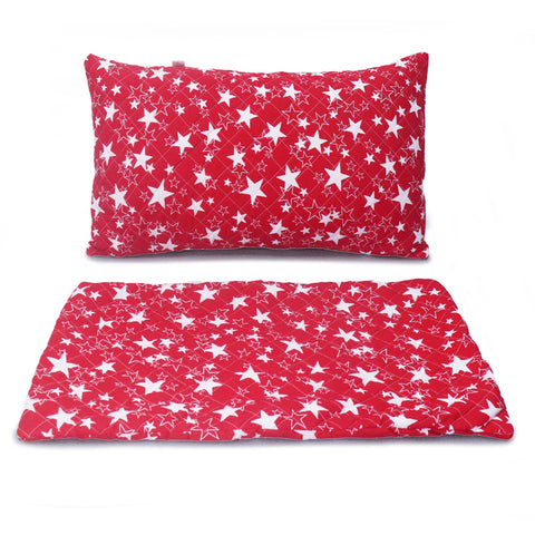 Coozly Set of 2 Quilted Pillow Cases | 100% Cotton Fabric | 45 X 70 Cms | Large Pillow Covers | Quilted Front (Red Star)