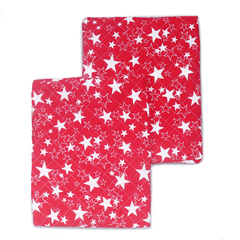 Coozly Set of 2 Quilted Pillow Cases | 100% Cotton Fabric | 45 X 70 Cms | Large Pillow Covers | Quilted Front (Red Star)