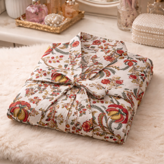 Premium Unisex 100% Cotton Waffle Printed Absorbent Bathrobe - Flora