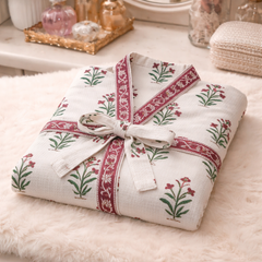Premium Unisex 100% Cotton Waffle Printed Absorbent Bathrobe - Block Print