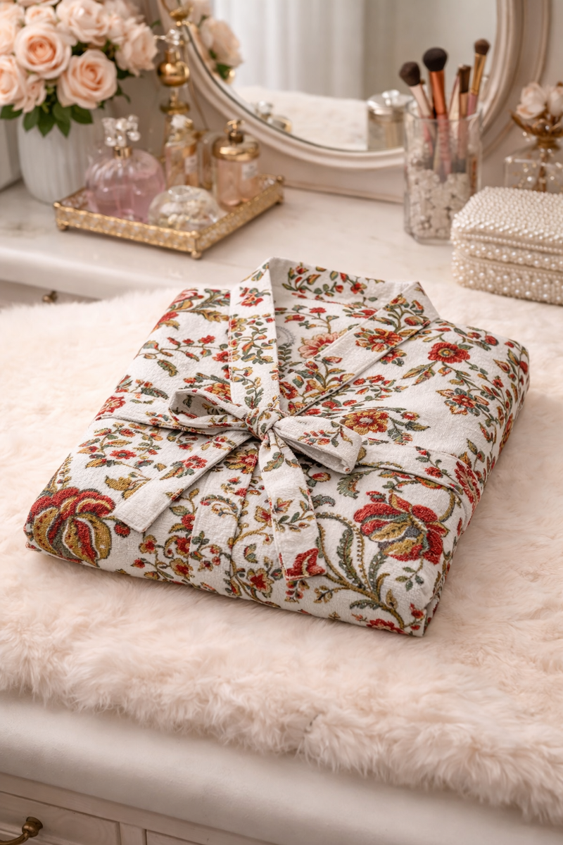 Premium Unisex 100% Cotton Waffle Printed Absorbent Bathrobe - Floral Magic
