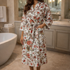 Premium Unisex 100% Cotton Waffle Printed Absorbent Bathrobe - Flora