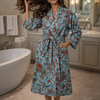 Premium Unisex 100% Cotton Waffle Printed Absorbent Bathrobe - Teal Flora