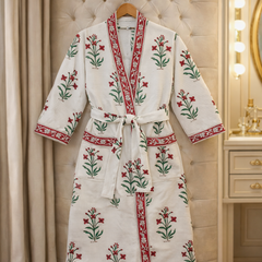 Premium Unisex 100% Cotton Waffle Printed Absorbent Bathrobe - Block Print