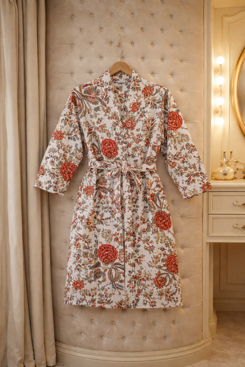 Premium Unisex 100% Cotton Waffle Printed Absorbent Bathrobe - Flora