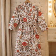 Premium Unisex 100% Cotton Waffle Printed Absorbent Bathrobe - Flora