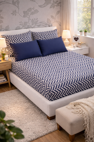 Navy Grey Cotton 200 TC Bedsheet + 4 Pillow Covers