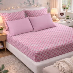 Pink Cascade Cotton 200 TC Bedsheet + 4 Pillow Covers