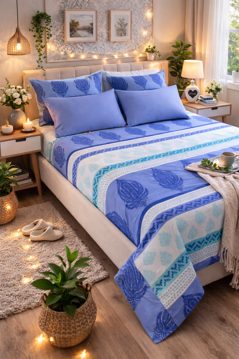 Paisley Magic Cotton 200 TC Bedsheet + 4 Pillow Covers