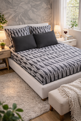 Grey Drop Cotton 200 TC Bedsheet + 4 Pillow Covers