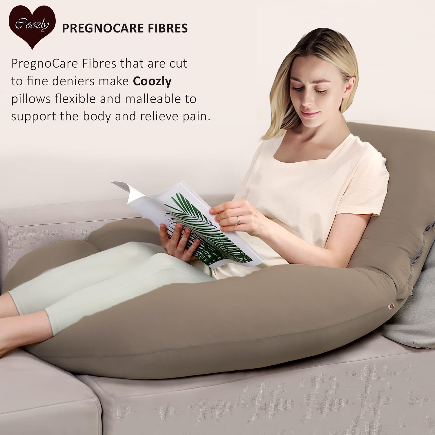 Beige-Coozly Belly Back Pregnancy Pillow