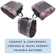 Cotton Fabric Foldable Floor Mattress with 1 inch Thick Foam and Fibre Padding | Size 72 X 36 Inches | Portable, Lightweight Travel Mat in Carry Bag Style (Berry)