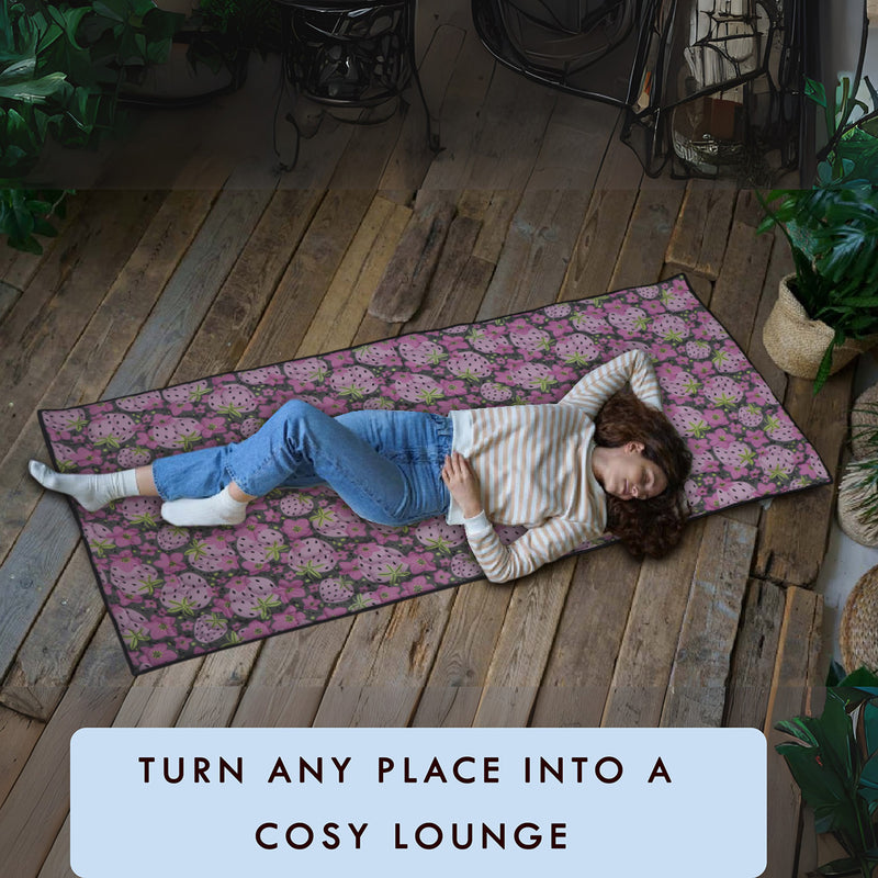 Cotton Fabric Foldable Floor Mattress with 1 inch Thick Foam and Fibre Padding | Size 72 X 36 Inches | Portable, Lightweight Travel Mat in Carry Bag Style (Berry)