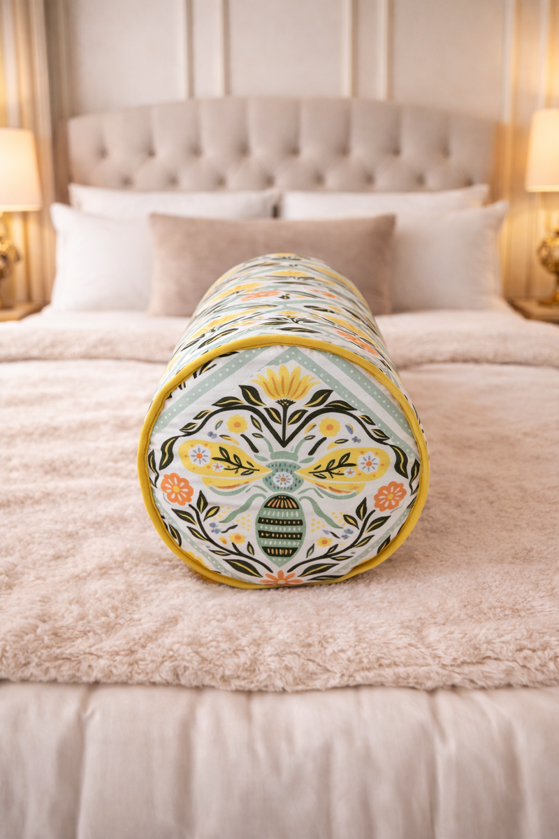 Bolster Pillow With Removable Cover - Yellow Garden