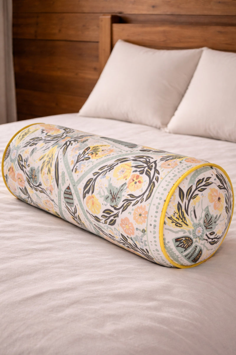 Bolster Pillow With Removable Cover - Yellow Garden