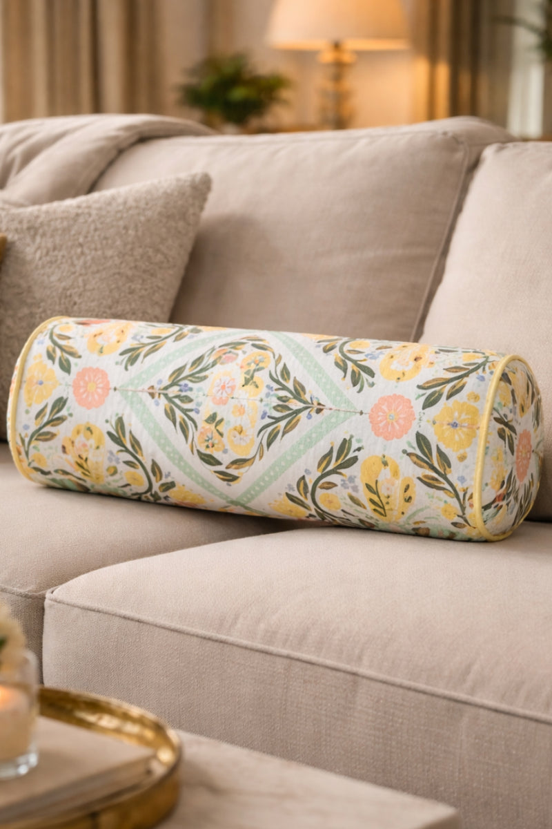 Bolster Pillow With Removable Cover - Yellow Garden
