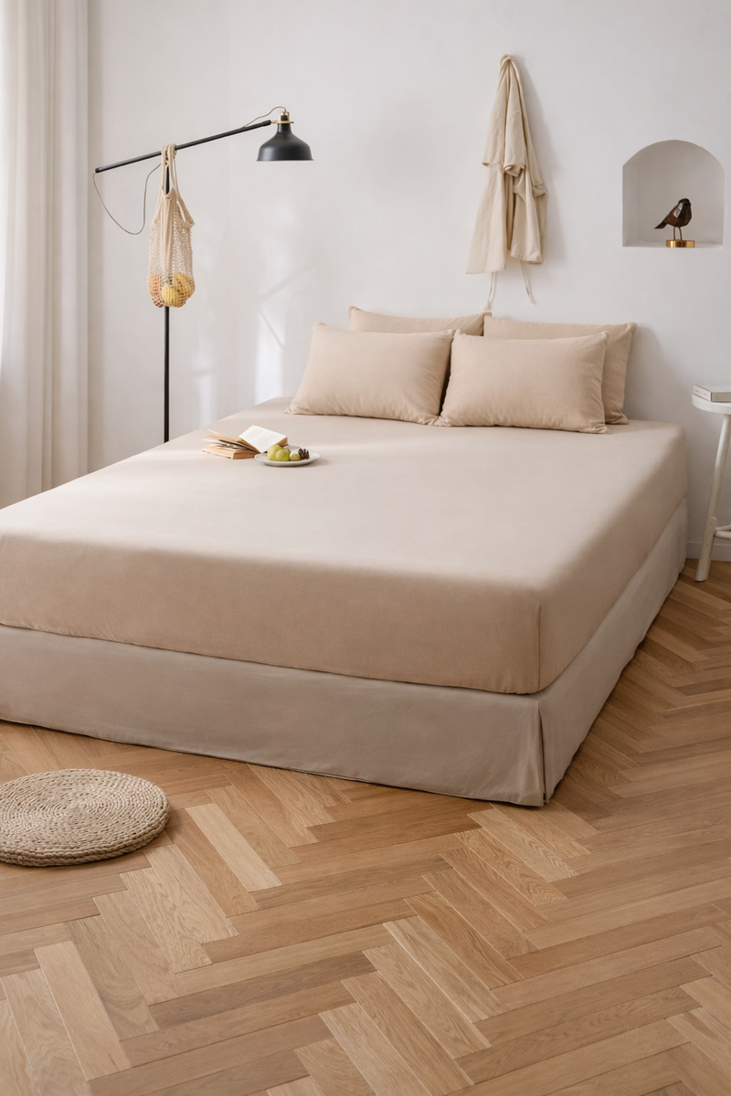 Fitted Cotton Jersey Custom Size BedSheet - Beige