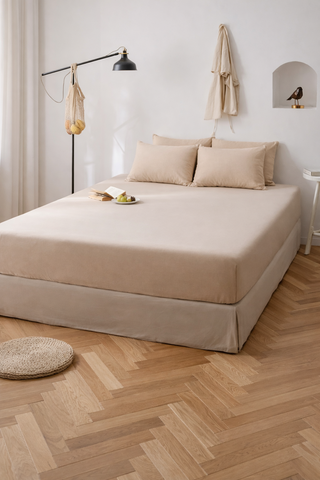 Fitted Cotton Jersey Custom Size BedSheet - Beige