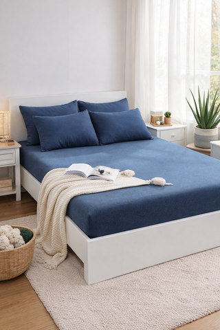 Fitted Cotton Jersey Custom Size BedSheet - Navy