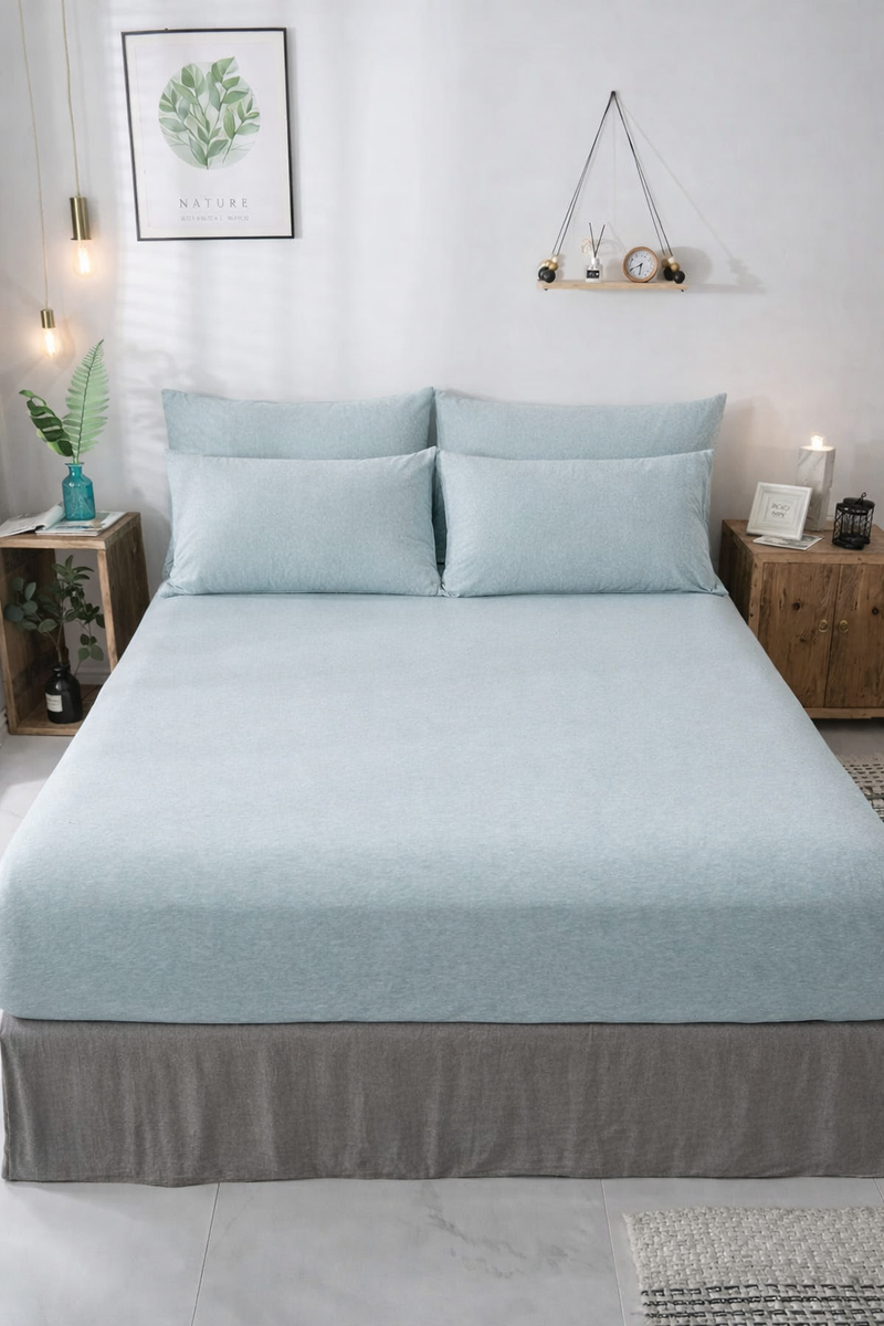 Fitted Cotton Jersey Custom Size BedSheet - LightBlue