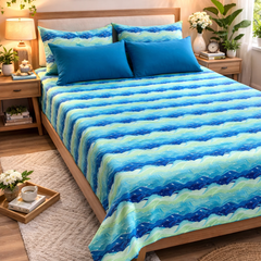 Waves Cotton 200 TC Bedsheet + 4 Pillow Covers